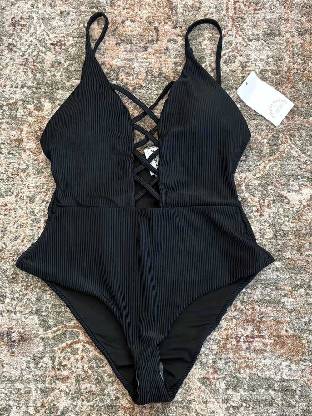 Anthropologie Dippin Daisys Bliss Ribbed One Piece Black Swimsuit Medium - Picture 2 of 15